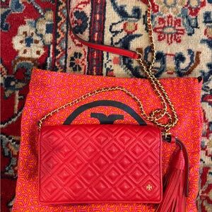 Tory Burch Red Quilted Fleming Flat Wallet Crossbody